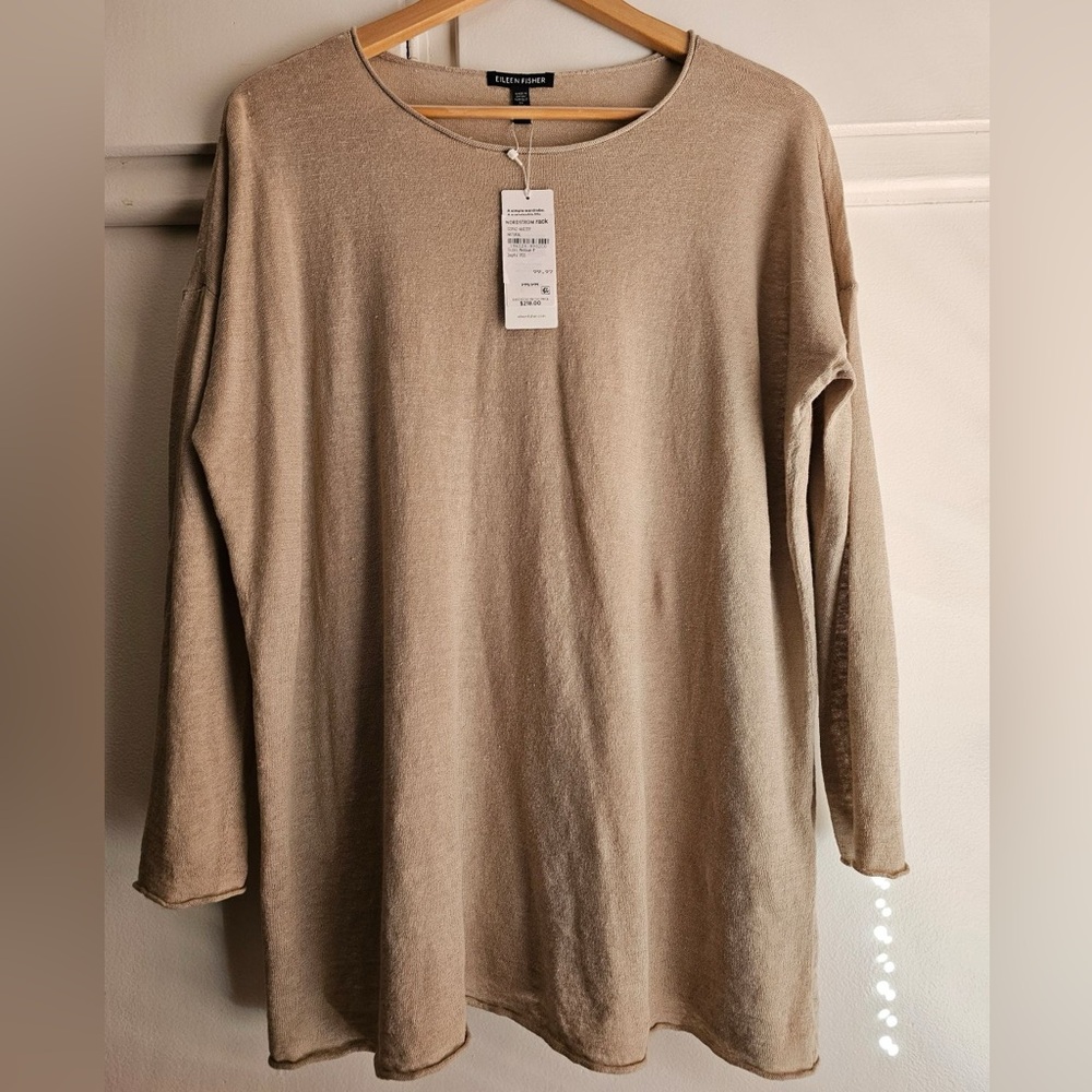 Eileen Fisher Beige Long Sleeve Tunic Sweater